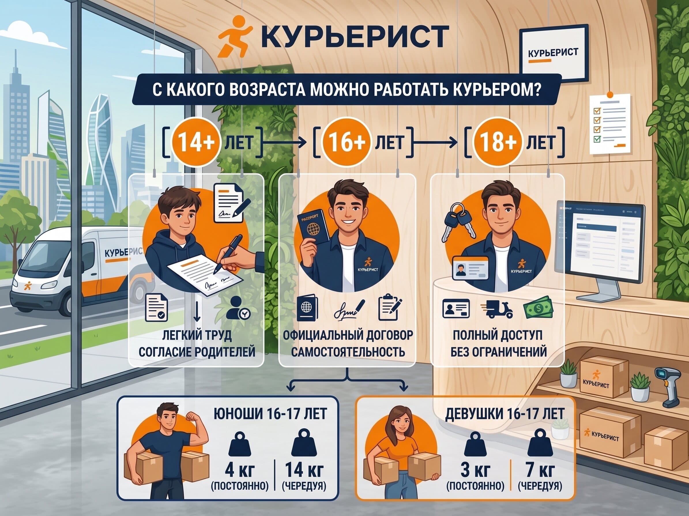 Со скольки лет можно работать курьером: требования, ограничения и условия